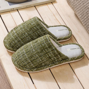 Fall Season Linen Indoor Home Slippers Womens Mens Soft Bottom Silent Floor Cotton Slippers Anti-Slip All Seasons Use
