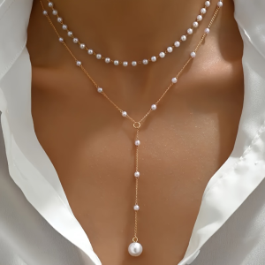 Dây Chuyền Choker Hai Lớp Phong Cách Hàn Quốc Mặt Dây Chuyền Hạt Cầu Lớn Quyến Rũ Dành Cho Nữ Tua Rua Trước Ngực Trang Sức Body Giả Ngọc Trai