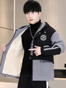 ROMON | Lormen Mens Lamb Velvet Jacket Winter New Fashion Casual Thick Warm Hooded Windbreaker Cotton Coat Zipper Sleeve Standard Fit