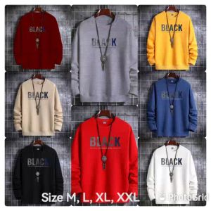 Promo Sweater Keren Kaos Pria Black Sweatshirt Elegan Crewneck Trendy Sweter Cowok Kasual Kekinian