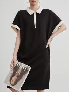 Contrast Color Polo Neck Casual T-shirt Dress