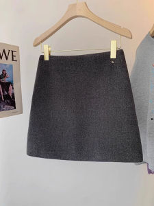 Gray Woolen A-Line Mini Skirt High Waist Slimming Autumn Winter Thickened Short Skirt Womens Fashion Commute Style