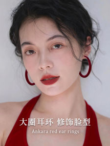 999 Pure Silver Red Hoop Earrings Simple Style Hong Kong Style Fashion Jewelry Womens Hoop Earrings New 2025