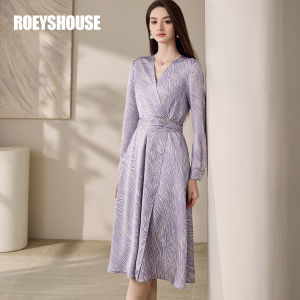 Roey s house | Elegant Purple Textured Floral V-Neck Slim Waist Dress Spring
