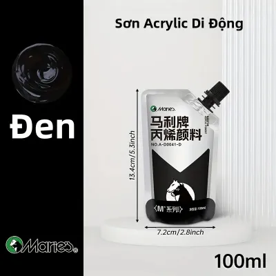 Sơn Acrylic Màu Đen Marie 1 Chai 100/300ml Kết Cấu Kem Dùng Cho Đá Gỗ Vải Canvas Kính Vải Tường