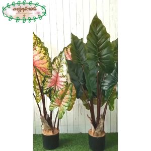 Pohon Hias Artificial Keladi Giant Taro & Keladi Pelangi T120 Latex Pot Dasar Hitam Dekorasi Rumah