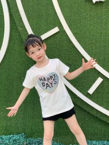 Áo Thun Cotton Trẻ Em Mùa Hè Mới Cho Bé Gái Áo Thun Lấp Lánh Đổi Màu Cổ Tròn Tay Ngắn in Họa Tiết Hoạt Hình Cho Trẻ Em