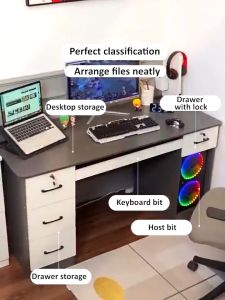 FVALLEY Simple Computer Desk Home Desk With Drawer Cabinet Office Desk Study Table