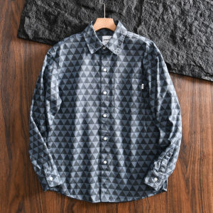 Daily Order! Heavy Weight Cotton Twill! Export Men Retro Geometry Print Loose Casual Long Sleeves Shirt Coat