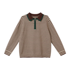 NIHAOKANONG | Áo Sweater Vintage Sọc Cổ Trụ Dễ Thương Rộng Rãi Cho Phụ Nữ Mùa Xuân