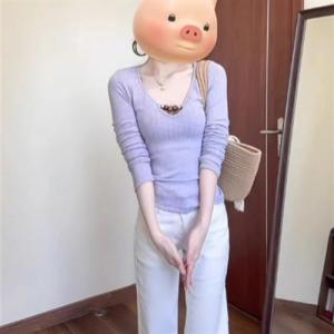 Purple Hollow out Long Sleeve Knitted Top Womens Early Spring New Design Slim Fit Inner Wear Chic Korean Style Shirt
