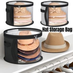 Large Capacity Transparent Storage Bag Space-saving Foldable Round Brim Hats Organizer Bags Home Wardrobe Storage Supplies