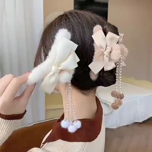 Jepit Rambut Wanita Motif Pita Rumbai Jedai Bulu Pompom Gaya Korea Aksesoris Rambut kualitas Import fashion kekinian PTT