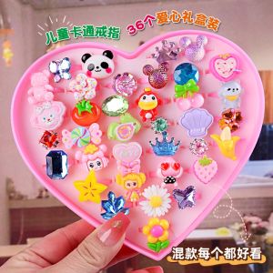 Childrens Toy Ring Cartoon Princess Girl Gemstone Rhinestone Gold Sand Kindergarten Gift Girls Necklace Princess Style