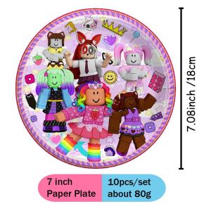 Roblox | Robloxed Pink Creative Theme Disposable Tableware Set Paper Plates Cups Flag for Festival Decoration and Birthday Party Supplies
