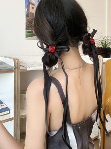 Small Rose Flower Ribbon Butterfly Knot Hair Clip Busan Tail Hair Accessories Korean Style Fresh out Fashion Hair Decorations
