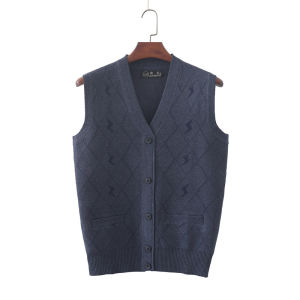 plus Size V-Neck Embroidered Single Button Vest Spring Autumn Dad Sweater Loose Fit Senior Mens Fashion Casual Knitted Waistcoat
