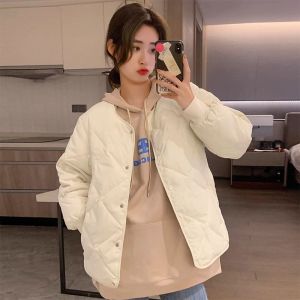 Lightweight Short Puffer Jacket Womens Cotton down Coat Diamond Pattern Open Cardigan Loose Fit Long Sleeve Winter Outerwear