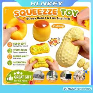 2-in-1 Stress Relief Fidget Toy Set - Caramel Pudding Slow Squish ASMR Crunch Toy & Peanut Fast Bounce Silent Stress Ball Non-Toxic TPR & Food-Grade Silicone Handmade Sensory Squeeze Toys for Adults Realistic Desk Decor Calming Gift for Anxiety Offic