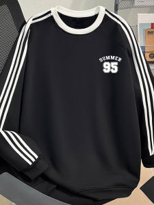 Thickened Fleece Mens Sweatshirt Casual Sporty Three-Stripes Spring Autumn New Style American Loose Fit Versatile Outerwear