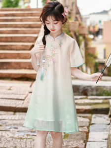 H.S.H Kids | Girls Summer Cheongsam Dress New 2025 Children Hanfu High End Chiffon Skirt Princess Dress Floral Pattern Lake City Made