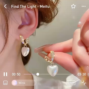 good 999 Fashionable white heart-shaped zircon cute girl earrings ES63786
