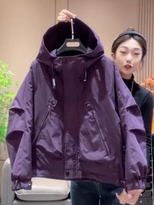 Casual Short Womens Jacket Versatile Loose Fleece Spring Autumn New Style Hooded Slimming Baseball Coat Windbreaker