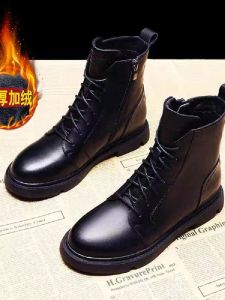 รองเท้าบูท Martin แบบนุ่ม หนัง ผู้หญิง ฤดูใบไม้ผลิ ฤดูใบไม้ร่วง สไตล์อังกฤษ ส้นกลางมีเส้นส้นกว้างสั้น ฤดูหนาว หลากหลาย ก้นแบน ถุงเท้าถึงกลางน่อง รองเท้าบูท