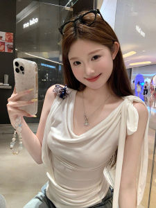 GUZILIAN | Summer Slim Fit Butterfly Knot Strapless Vest Womens Sleeveless Outerwear Pure Desire Small Crowd Weight Loss White Top