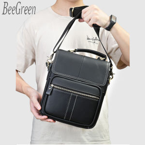 BeeGreen Men Real Leather Business Shoulder Bag Classic Messenger Bag Casual Crossbody Bag Daily Commuting Handbag