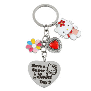 Bandai | Cute Cartoon Hello Kitty Heart Shaped Letter Pendant Keychain Backpack Pendant Accessory Gift for Fans