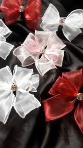 Kẹp Tóc/ Cột Tóc Nơ Voan Đính Chram Hoa.