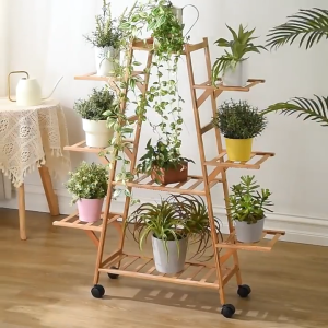 ที่วางดอกไม้ ชั้นวางไม้ไผ่และไม้ ชั้นวางของอเนกประสงค์ กันน้ําและป้องกันแมลง ติดตั้งง่าย