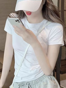 QIANSHUIYIYUN | White Fitted Short Sleeve T-Shirt Women Summer Small Size Top