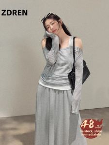 ZHANGDAREN | Bộ Blouse Sọc và Váy Ngắn Dành Cho Phụ Nữ Plus Size Giúp Gọn Gàng