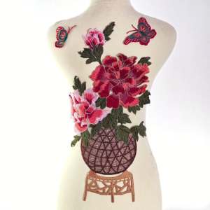 bordir pot bunga rose