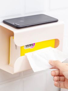 ชั้นวางกระดาษชำระในห้องน้ำแบบติดผนังกันน้ำ ไม่ต้องเจาะ ชั้นวางกระดาษชำระแบบถอดได้ ทรงสี่เหลี่ยม อุปกรณ์จัดระเบียบในครัวเรือน