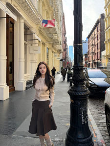 Casual Versatile Preppy Style Tweed Skirt