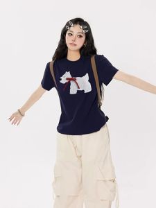 Dream clothes🍑เสื้อยืดแฟชั่นแขนสั้นผู้หญิง🎨 เสื้อยืดรัดรูป เสื้อครอปสไตล์เกาหลี  ลายลูกหมาน้อยน่ารัก สไตล์หวานๆ