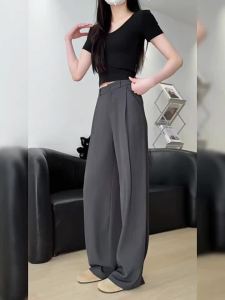 YAYANGREN | Blue Ice Silk High-class Drape Straight Slim Wide Leg Trousers