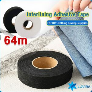 LoviRa 64m/Roll Double Sided Interlining Adhesive Fabric Black White Clothes Apparel Tape Interlining Web for DIY Sewing