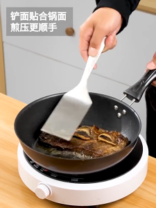1Pcs Silver Small Household Frying Spatula Stainless Steel Short Handle Rice Spoon Steak Spatula Restaurant