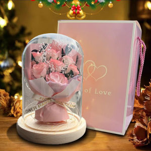 ดอกไม้น้ำแข็งสีฟ้านิรันดร์ดอกไม้แห้งของขวัญสำหรับแฟนสาววันเกิดครูแม่ฝาครอบแก้วกุหลาบ