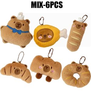 Mini Simulation Food Bread Hamburger Doughnut Croissant Peluches Capibara Dolphin Croissant Plush Stuffed Animal Toy Keychains