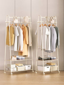Double Layer Mobile Storage Coat Rack Stand Indoor Metal Welding Construction Bag Hanging Adult Modern Simple Style Furniture