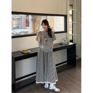 เสื้อยืดแขนสั้นลายตัวอักษรแมวสุดน่ารักสำหรับผู้หญิง ฤดูใบไม้ร่วง 2025 ใหม่ ลดอายุ ลำลอง หลวม แฟชั่น ลำลอง แขนสั้น คอกลม