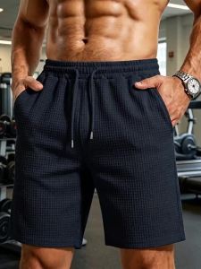 Mens Breathable Checkered Knee-Length Shorts Summer Beach Vacation Drawstring Travel Pool Friendly Lightweight Pants