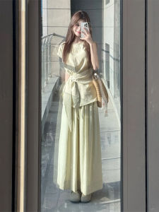 XUECAIQI | Big Size Korean Style Waist-cinching Summer Short Sleeve Top and Skirt Set