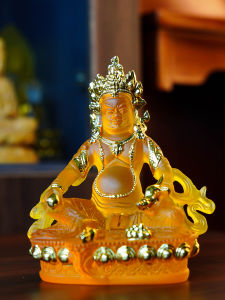 Premium Water Glass Yellow Wealth Deity Tibetan Buddhist Statue Home Worship Decorative Ornaments Lucky Protective God Figurine