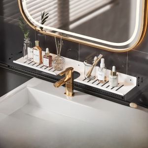 Bathroom Sink Mirror Front Shelf No Drilling Wall Mounted Drainage Washing Pool Bathroom Faucet Storage Rack Home Decoration Materials